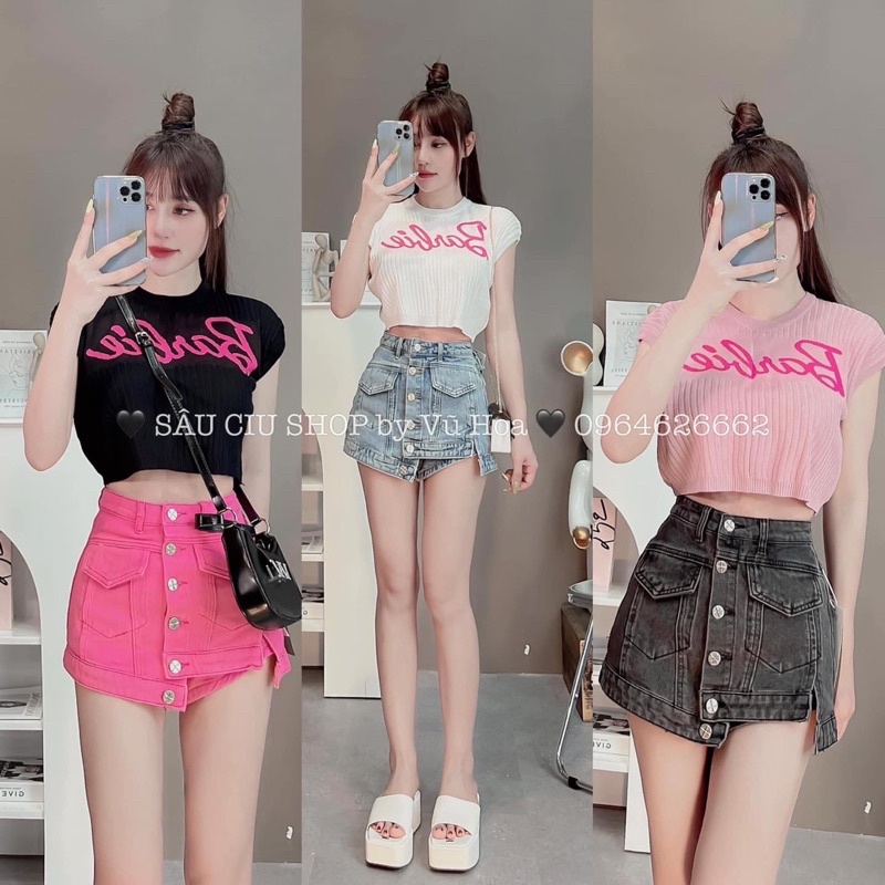 Áo len croptop chữ babie 2 màu cho nữ