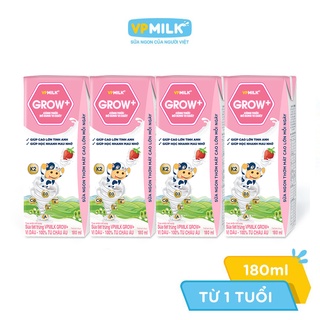 Sữa tươi tiệt trùng có đường VPMilk Grow+ vị dâu hộp 180ml