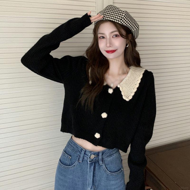 Áo khoác cardigan dệt kim tay dài phối màu phong cách Hàn Quốc thời trang dành cho nữ