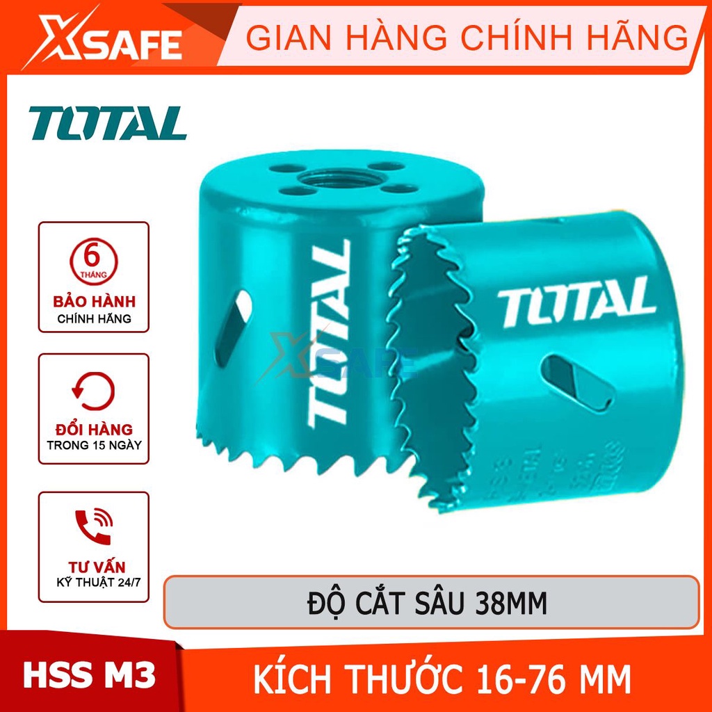 Mũi khoét kim loại TOTAL đường kính 16-76mm, độ cắt sâu 38mm, chất liệu HSS M3 Bi-metal [CHÍNH HÃNG][XSAFE]