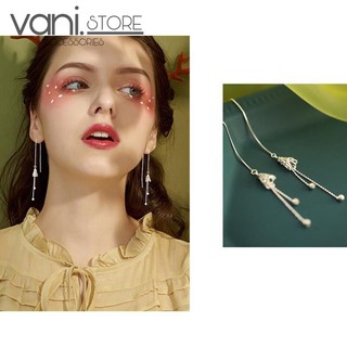 Bông Tai Bi Nụ Phối Chuông Gió Dáng Dài Tua Rua Xinh Đẹp - Khuyên Tai Bạc Ý S925 [TS000106]