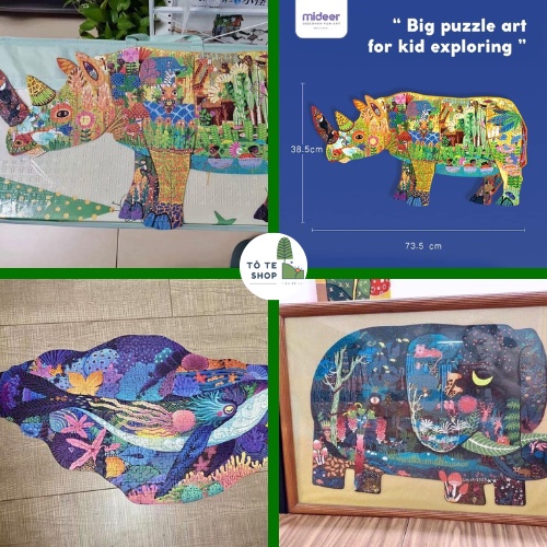 Xếp Hình Mideer 280 PCS Chủ đề động vật,Puzzle Xếp hình Khủng Long Mideer, Tê giác, Cá Voi