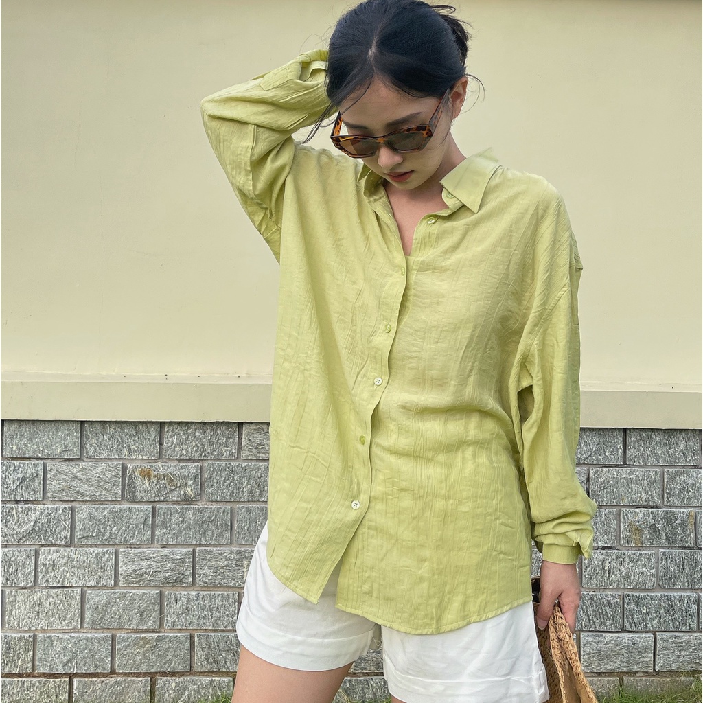 Áo sơ mi nữ dài tay TOPTIFY vải lụa nhăn trơn basic form rộng ulzzang phong cách vintage sva02