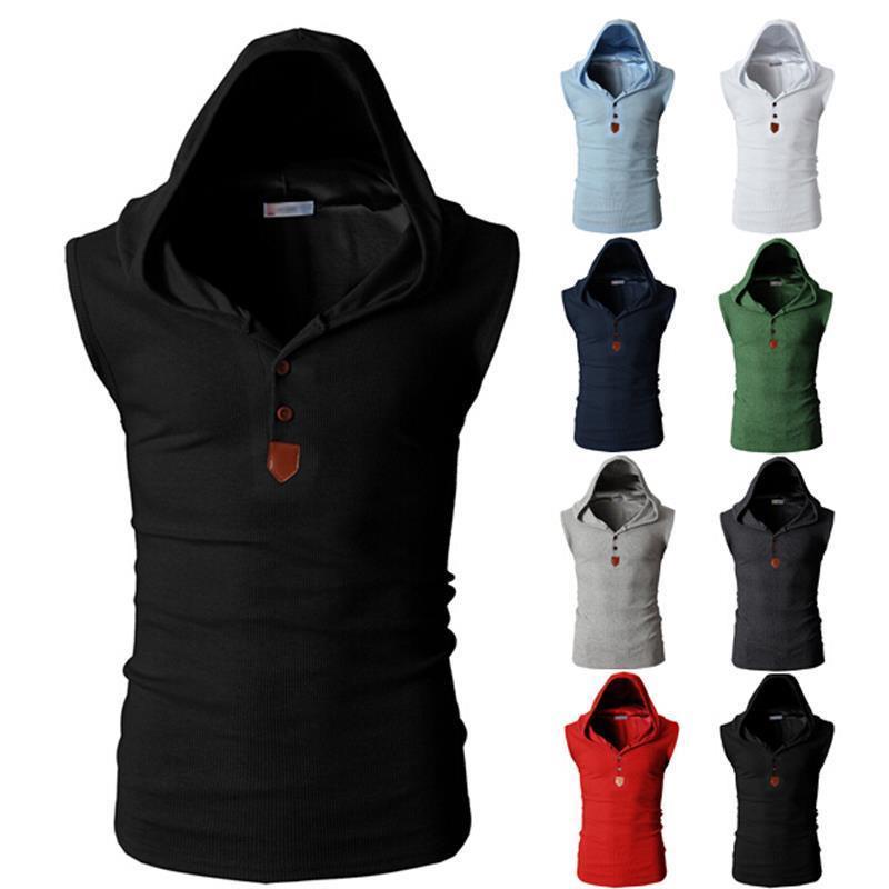 Áo phông liền mũ áo ba lỗ áo ba lỗ tập thể dục thể thao nam Áo vest nam không tay co giãn tôn dáng phong cách Hàn Quốc