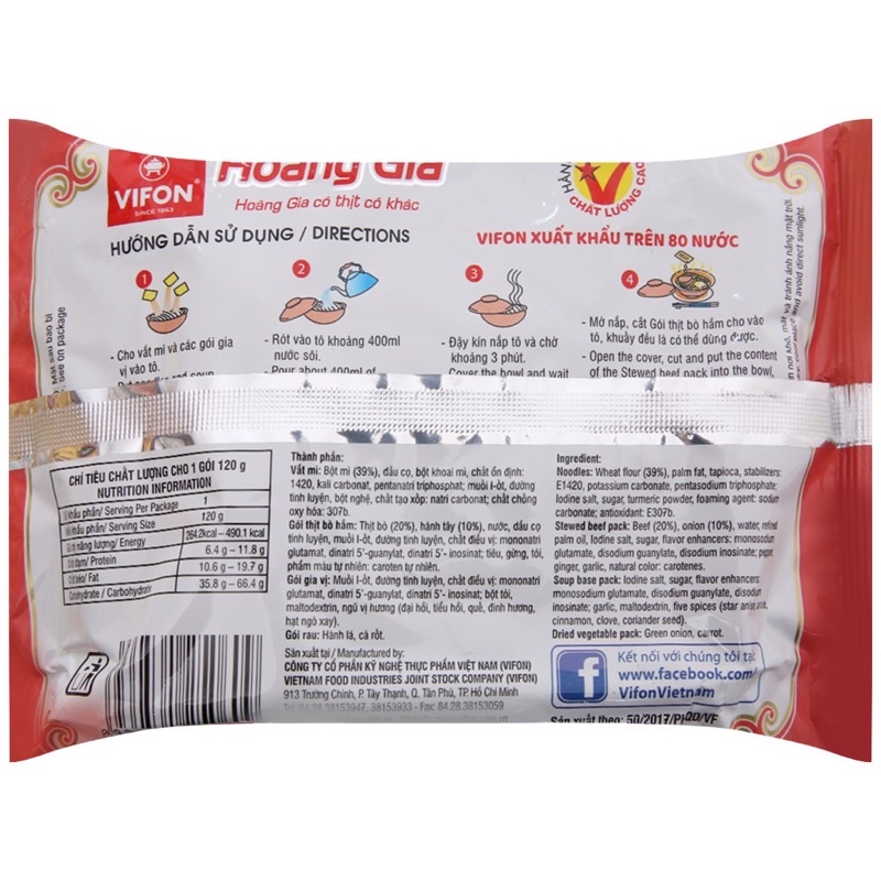 Phở Bò Hoàng Gia Vifon có gói Thịt thật - gói 120g | BigBuy360 - bigbuy360.vn