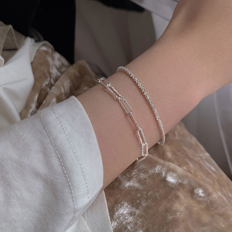 Set 2 Vòng Tay Bạc Lấp Lánh Thời Trang Cho Nữ