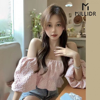 One áo kiểu trễ vai màu hồng quyến rũ phong cách hàn quốc
