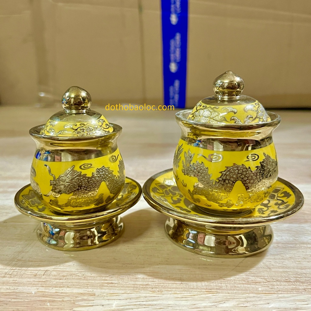 Hũ đựng gạo muối thờ cúng bằng sứ 3D VÀNG 2 cỡ: cao7cm và 8cm
