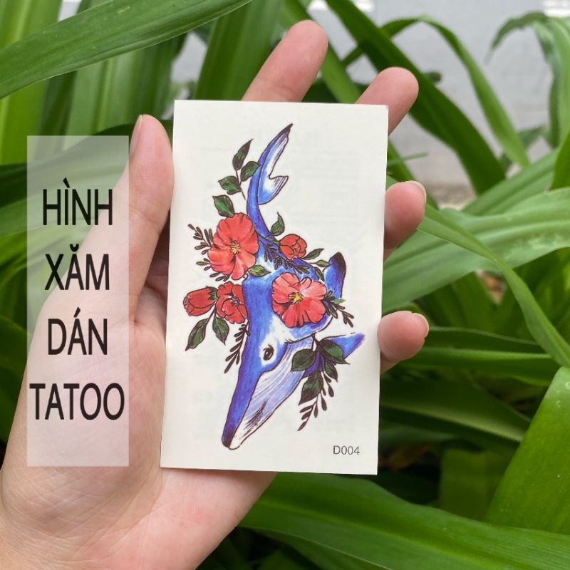 Hình xăm cá voi xanh d04 size nhỏ &lt;10x6cm. Tatoo dán tạm thời