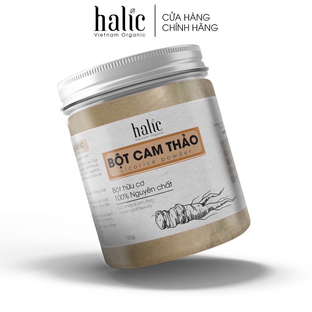 Bột Cam Thảo đắp mặt nạ nguyên chất Halic Organic 125G trắng da, dưỡng ẩm, làm chậm quá trình lão hóa của da