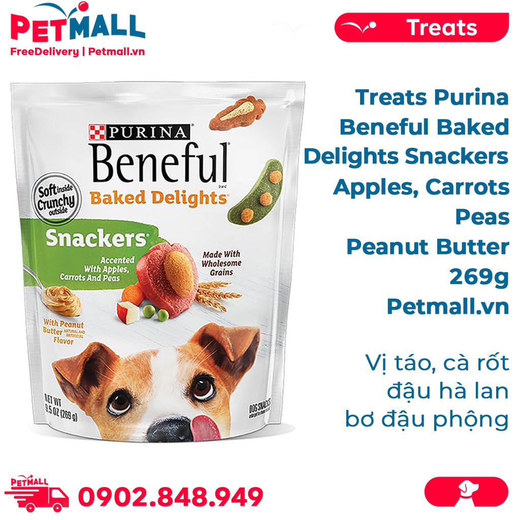 Bánh thưởng Purina Beneful Baked Delights Snackers with Apples, Carrots thumbnail