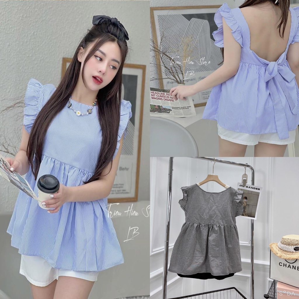 Set áo babydoll cánh tiên nơ lưng đồ bộ nữ xinh xắn TA852