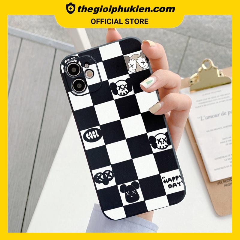 Ốp lưng iphone cạnh vuông Caro đen kaws cool dành cho iphone 6 đến 14promax - E193
