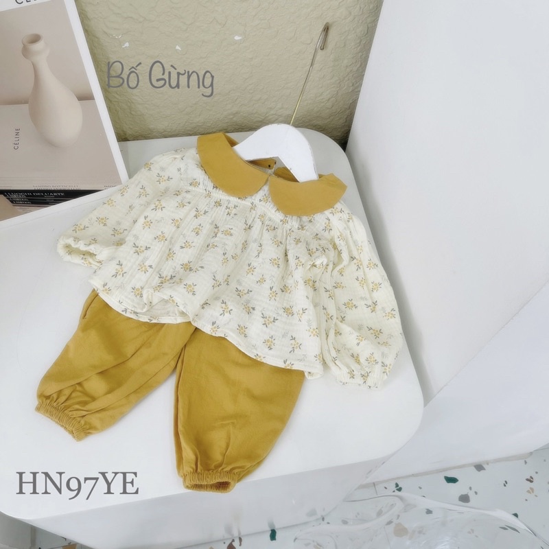 Bộ dài tay xô sợi tre hoa nhí