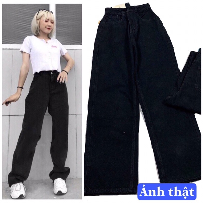 Quần jean nữ ống rộng lưng cao màu đen quần bò nữ cạp cao GV02 | BigBuy360 - bigbuy360.vn
