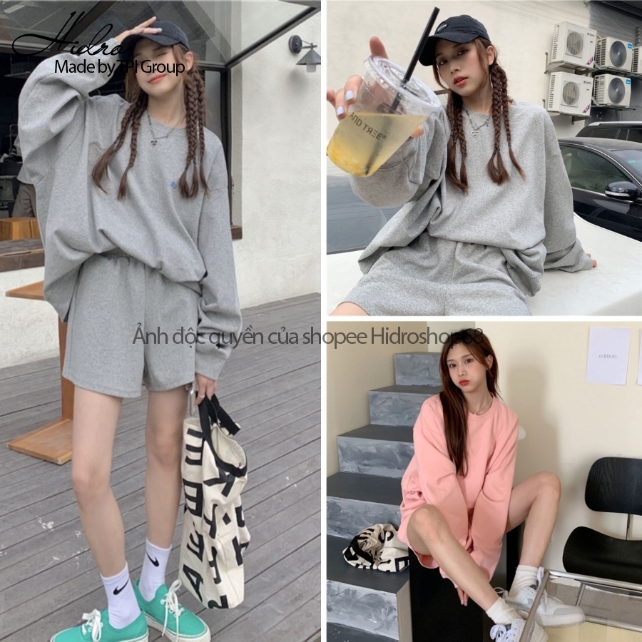 Set Bộ Nỉ Áo Bomber From Rộng Phối Quần Sooc Cạp Cao Chất Nỉ Da Cá Cotton Loại 1 | BigBuy360 - bigbuy360.vn