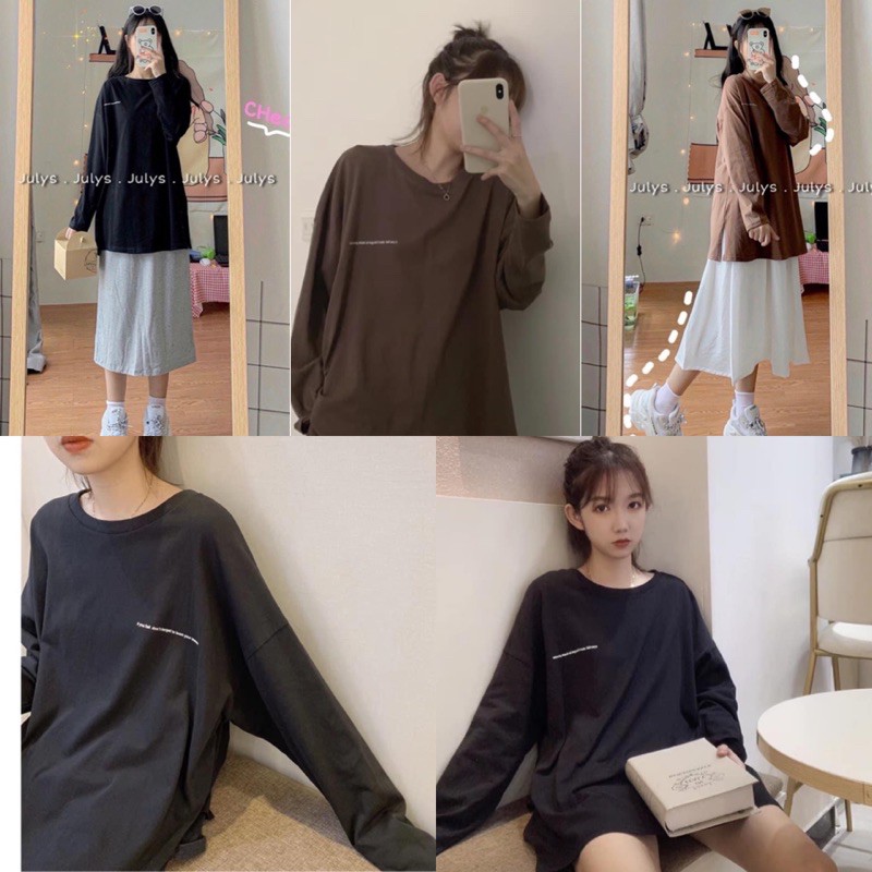 Áo thun tay dài kiểu dáng basic hàng nhập quảng châu dễ phối dễ mix free size from rộng nam nữ mặc được