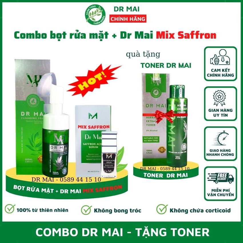 Dr Mai Combo sữa rửa mặt và serum sạch mụn Dr Mai đánh bay mụn mờ thâm thu nhỏ lỗ chân lông dưỡng da căng bóng