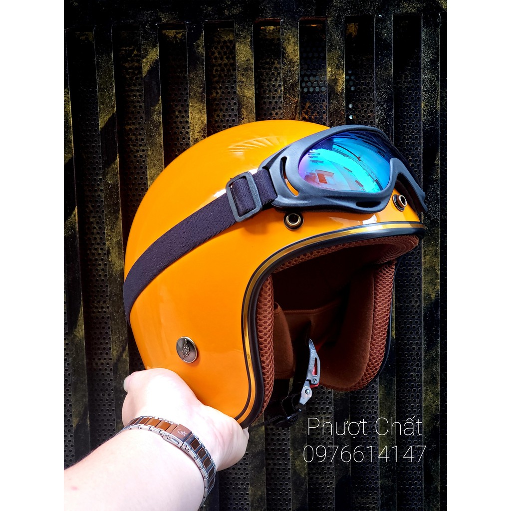 Mũ bảo hiểm 3/4 vàng viền đồng cao cấp kính UV400 7 màu