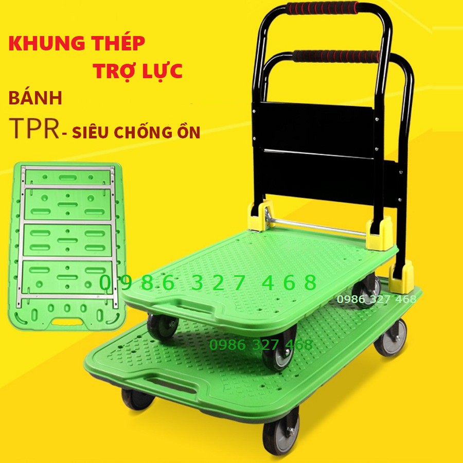 [FreeShip- Bánh ÊM Tốt Nhất] Xe Kéo Hàng, Xe Đẩy Hàng 4 Bánh Maxkiwi PT0089 new- Bánh Xe Chống Ồn, Tay Đẩy Gấp Gọn