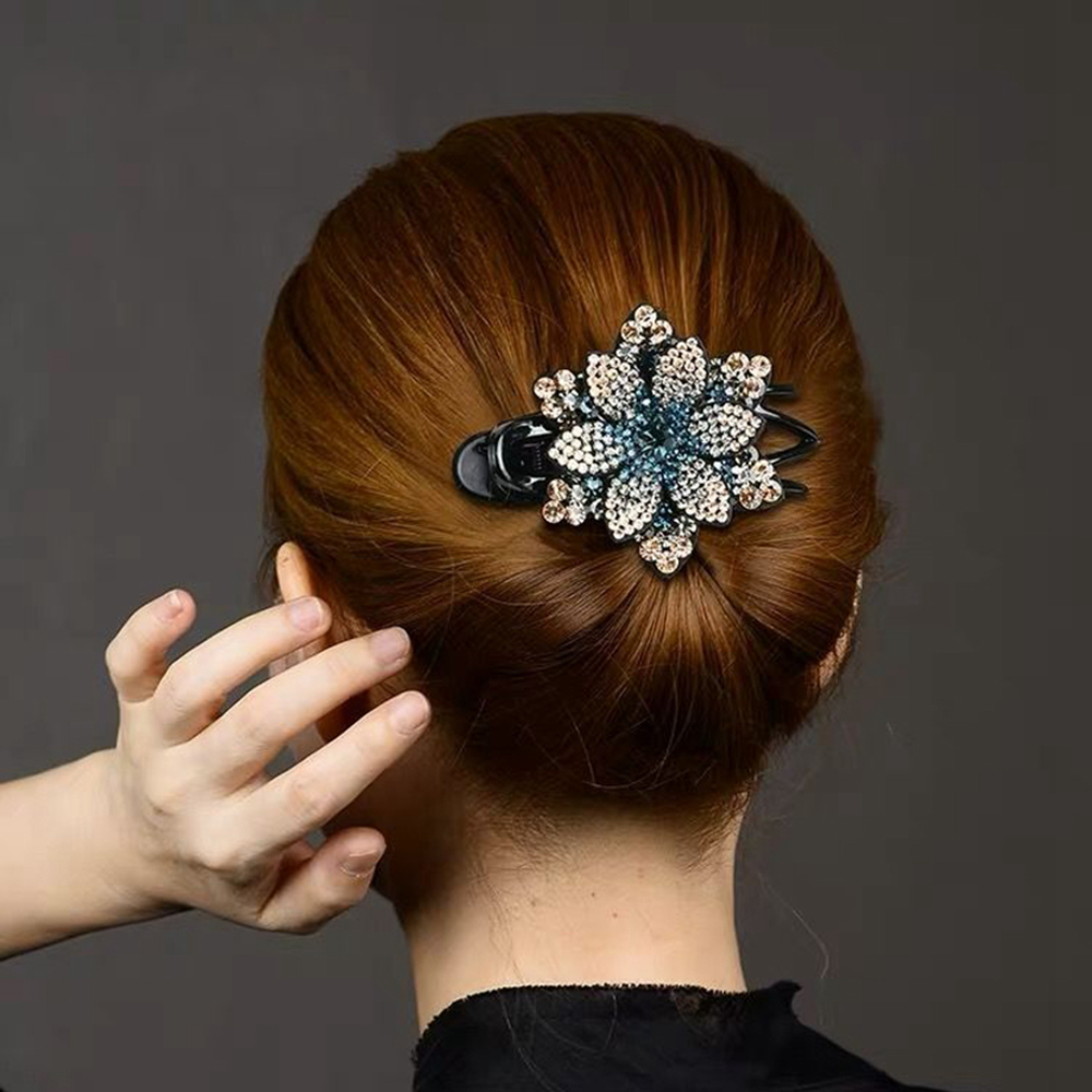 Kẹp tóc gắn hoa đính đá màu hồng / xám long lanh đáng yêu cho nữ