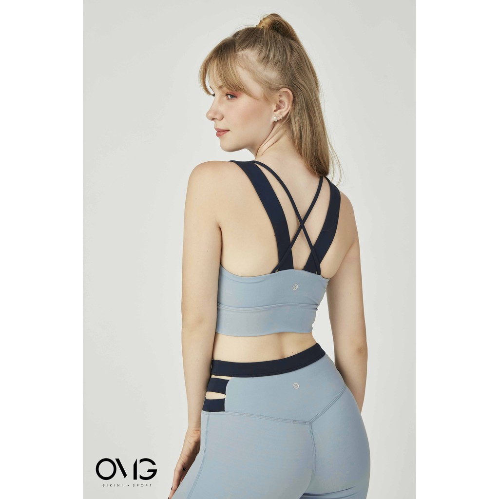 Bộ đồ tập Gym, Yoga Nữ OMG Sport kiểu quần dài áo bra dây kép- màu Xanh da trời - BG085_BU
