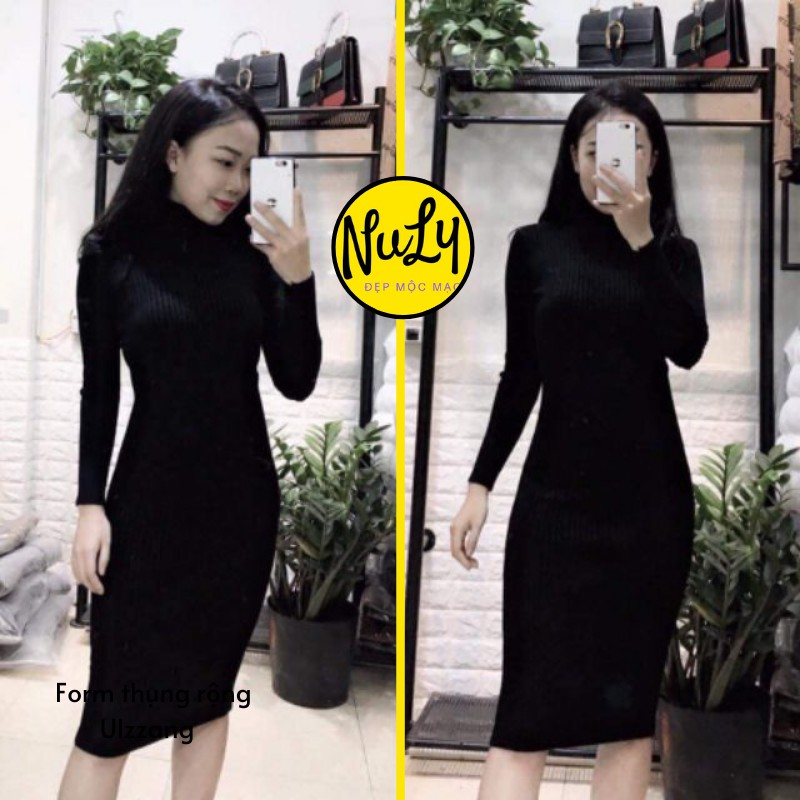 Váy Dài Tay Cổ Lọ Nữ, Đầm Body Form Ôm Lên Dáng Đẹp Màu Đen NULY, VBCL | BigBuy360 - bigbuy360.vn