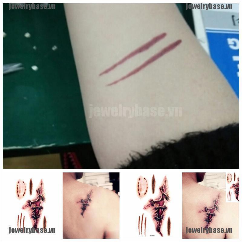 2Pc Wound/Scab/Blood Halloween Scar Tattoos Temporary Tattoos Sticker Realistic [basevn