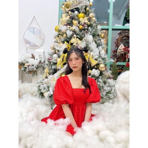 ĐẦM BBD GẤM XỐP CỔ VUÔNG TAY BỒNG ✨ | BigBuy360 - bigbuy360.vn