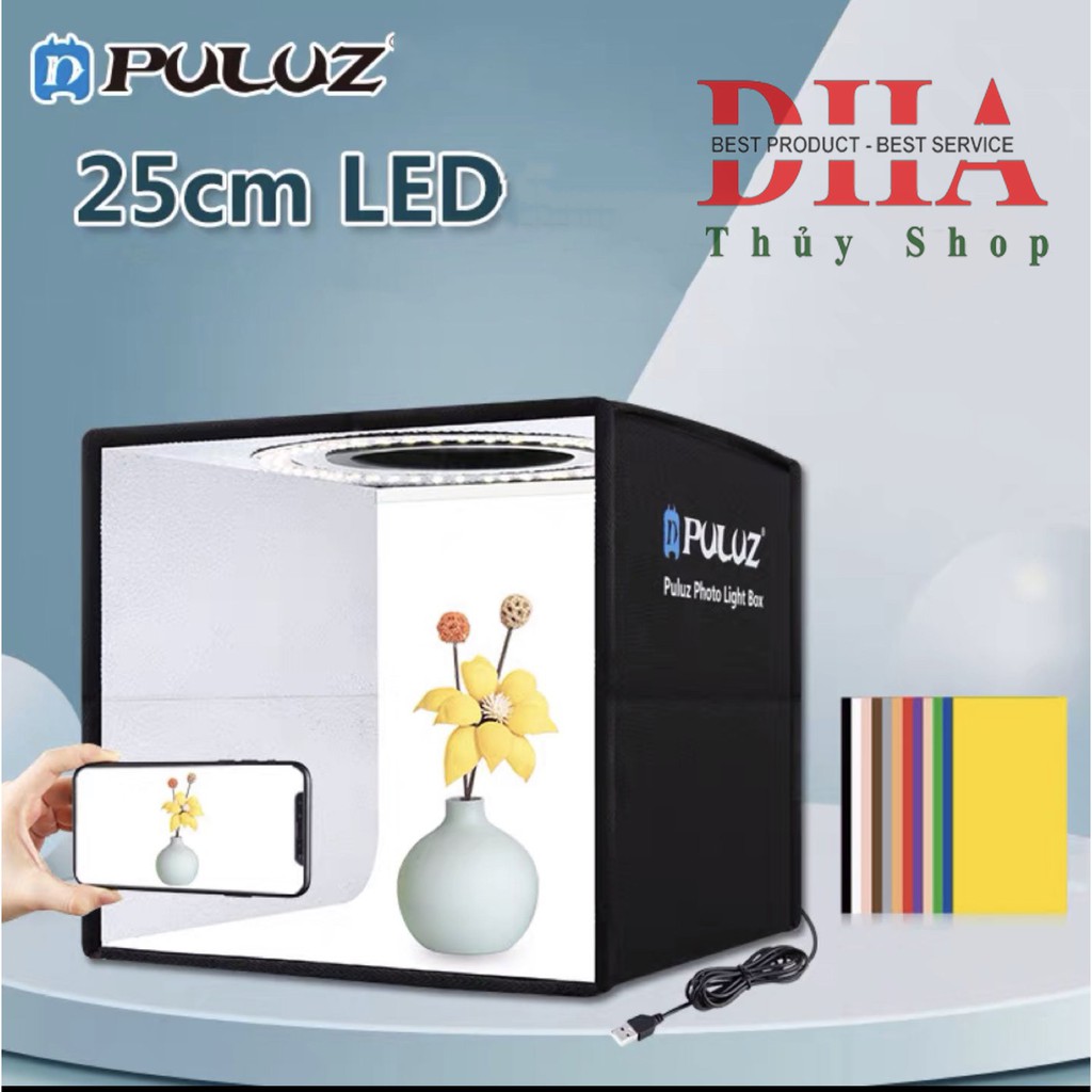 HỘP CHỤP ẢNH SẢN PHẨM PULUZ CHÍNH HÃNG TÍCH HỢP ĐÈN LED SIÊU SÁNG KÍCH CỠ  25x25x25