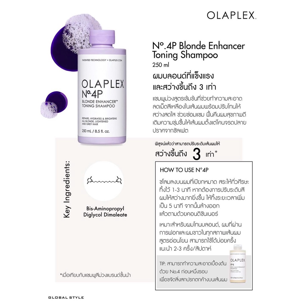 Dầu gội tím khử sắc tố vàng Olaplex No.4P Blonde Enhancer Toning Shampoo 250ml __