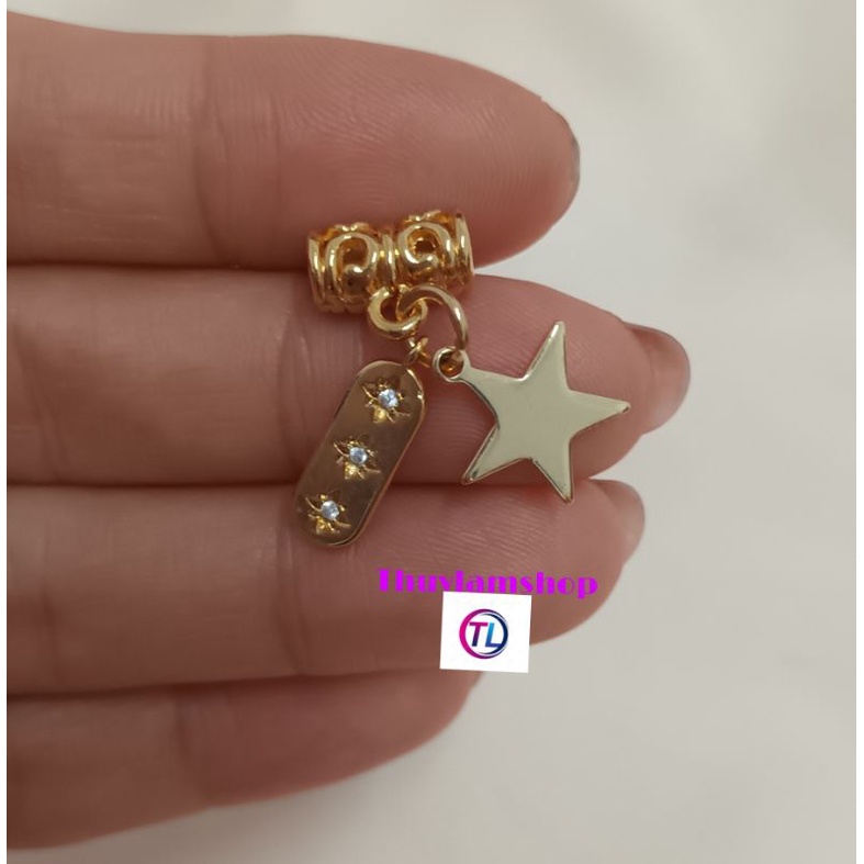 Charm ống lùa chặn hạt xâu vòng hình ngôi sao thẻ bài may mắn cao cấp không đen không bay màu