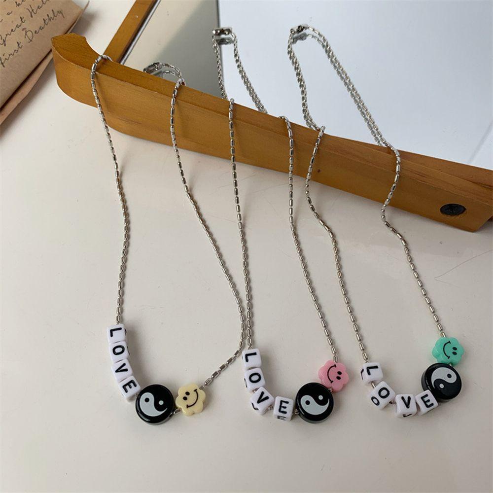 ANEMONE Vòng cổ Choker Mặt Cười Đính Hạt In Chữ Đơn Giản Phong Cách Hip Hop Thời Trang Cho Nữ