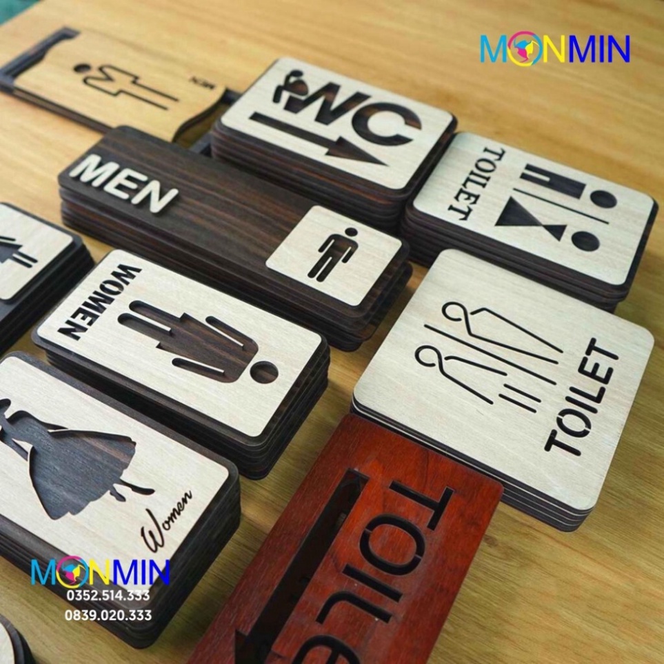 Bảng gỗ MONMIN - Bảng toilet, WC nam nữ, restroom