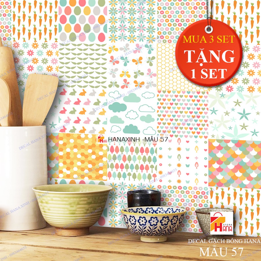 Mua 3 tặng 1 decal gạch bông tông màu hồng 60x120cm, decal trang trí nội thất