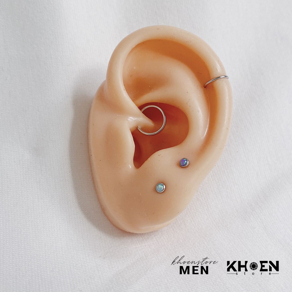 Khuyên tai nam nữ - Nút đá Opal đa sắc đậm và nhạt nhỏ 3mm  - Thép không rỉ - Bông tai nam (1 CHIẾC)