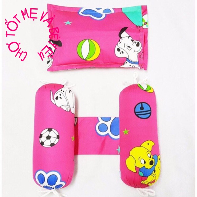 Bộ gối chèn cho bé sơ sinh và gối nằm có đinh lăng (1 GỐI NẰM 2 GỐI CHẶN)