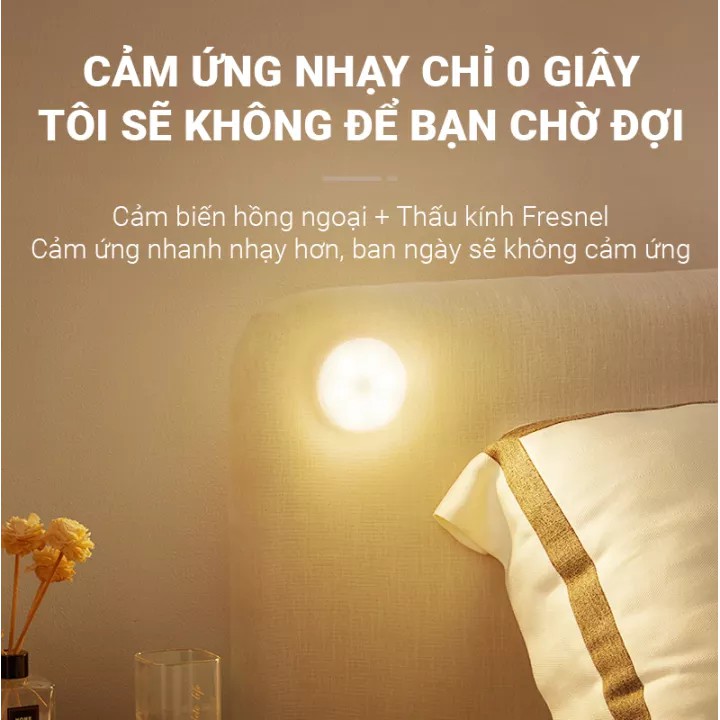 Đèn LED tròn cảm ứng chuyển động chạy bằng pin cao cấp gắn tủ quần áo/hành lang/cầu thang/phòng ngủ/phòng tắm