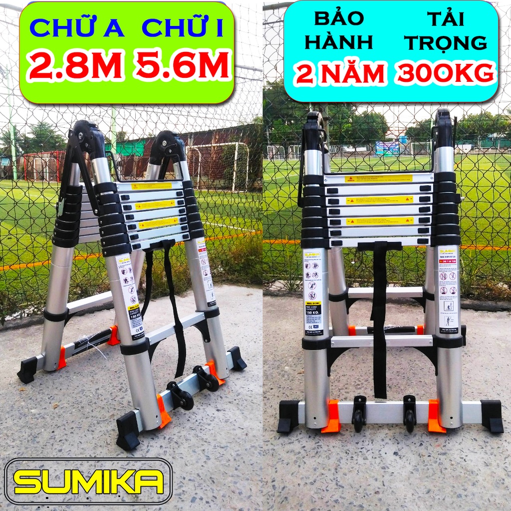 Thang nhôm rút đôi Chữ A 2,8m Chữ I 5,6m Sumika SK560D NEW 2020 tải trọng 300kg,bảo hành 2 năm