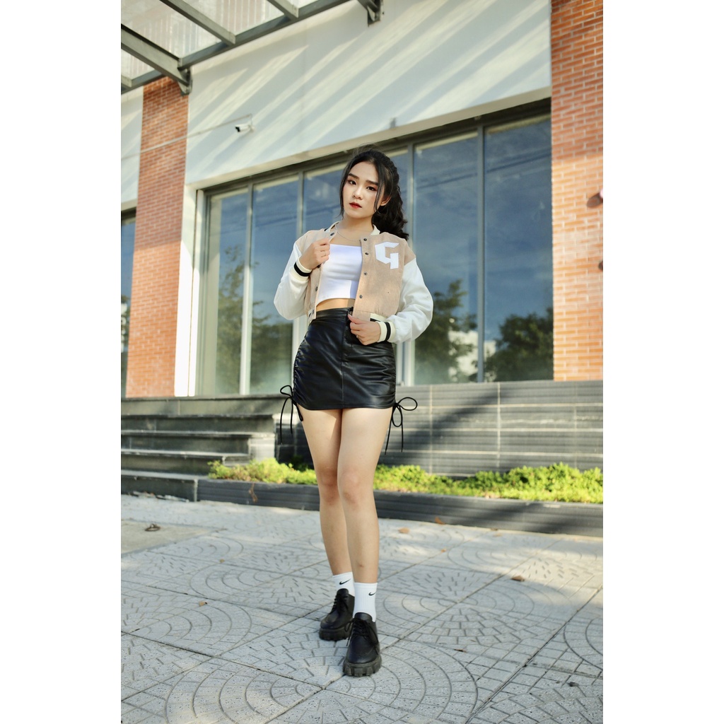Áo Khoác Croptop Nữ Nhung tăm - Màu KEM