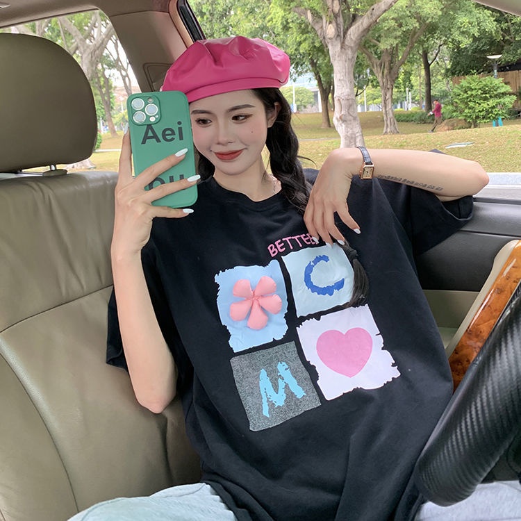 Áo Thun Tay Ngắn Dáng Rộng In Chữ Trẻ Trung Hợp Thời Trang Hè Mới Cho Bạn Gái