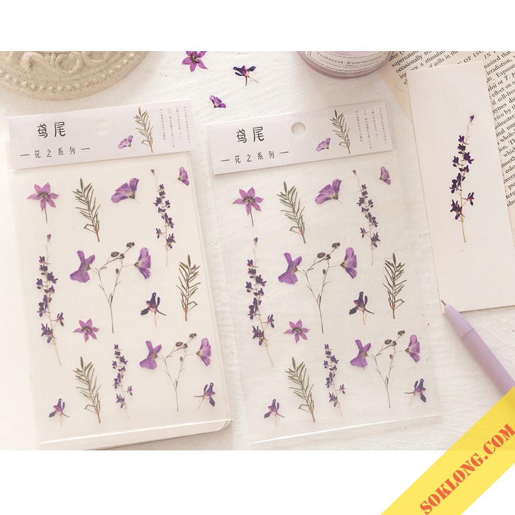 Sticker hoa lá Vintage trang trí, miếng nhán dãn hình hoa lá dán sổ, điện thoại Tuệ Minh