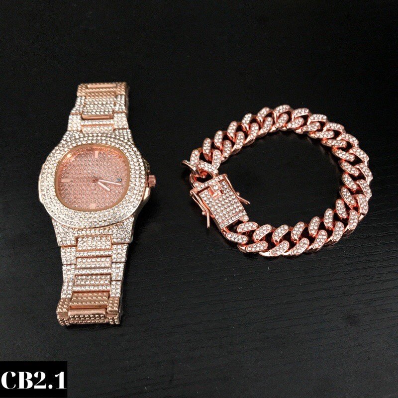 Set Đồng Hồ & Lắc Tay Nam Nữ Phong Cách Hiphop