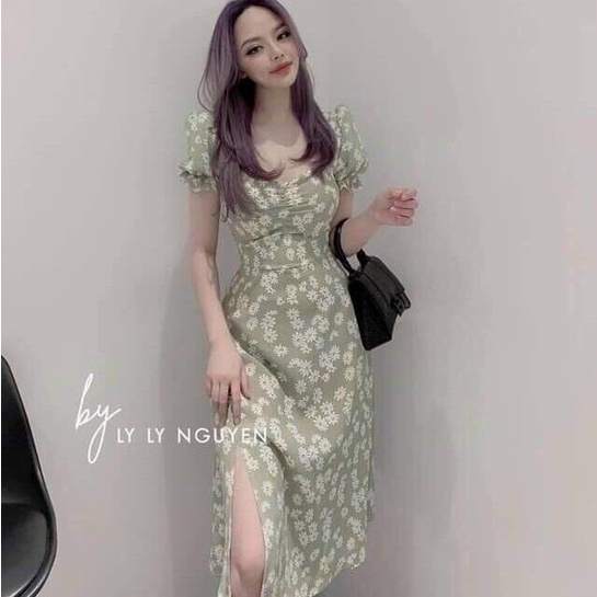 Đầm hoa nhí xẻ tà nhún ngực dáng dài quá đẹp nhiều màu cực xinh