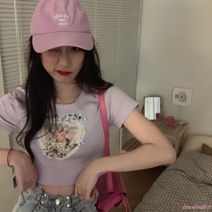 Áo Croptop Tay Ngắn In Hình Thiên Thần Thời Trang Cho Nữ