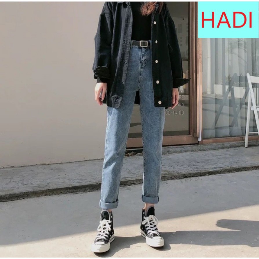QUẦN BAGGY JEAN NỮ XANH NHẠT LƯNG CAO HADI LAI CUỐN BASIC SIÊU HOT