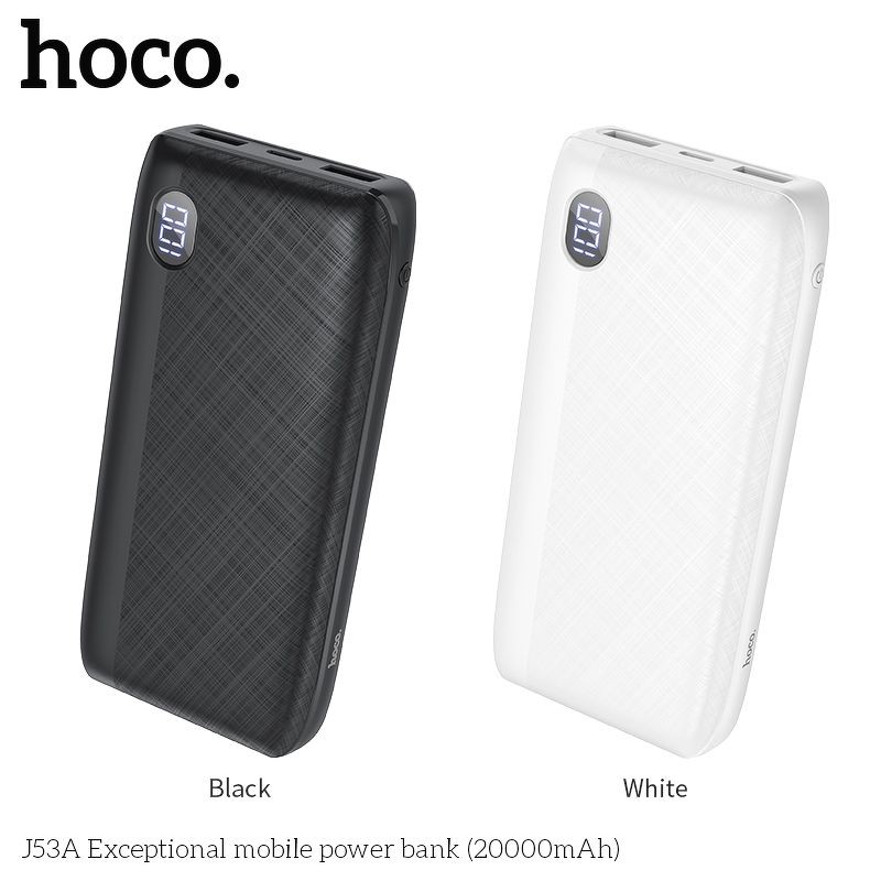 Sạc dự phòng chính hãng, pin dự phòng Hoco J53A Exceptional 20000mAh 2 cổng output nhỏ gọn, sạc nhanh 2.1A Max