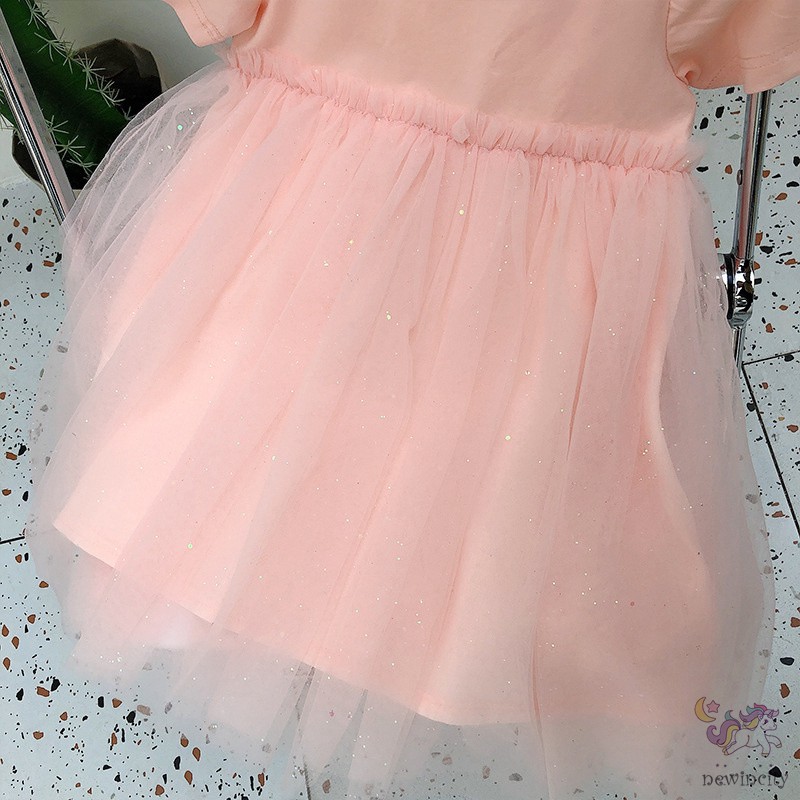 Đầm công chúa tay ngắn phối lưới phong cách Hàn Quốc cho bé gái