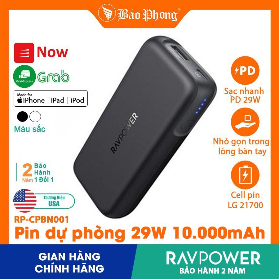 Sạc dự phòng RAVPower 10000mAh 29w (RP-CPBN001) cho i-Phone i-Pad IP 6 7 8 Plus 10 11 12 Pro max x xs giá rẻ