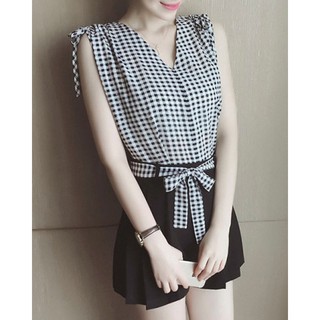 Set Quần Short Xếp Ly + Áo Rút Vai